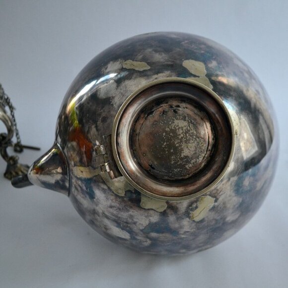 Antique Silver Tilting Tea Kettle with Warmer and Stand - Picture 15 of 16